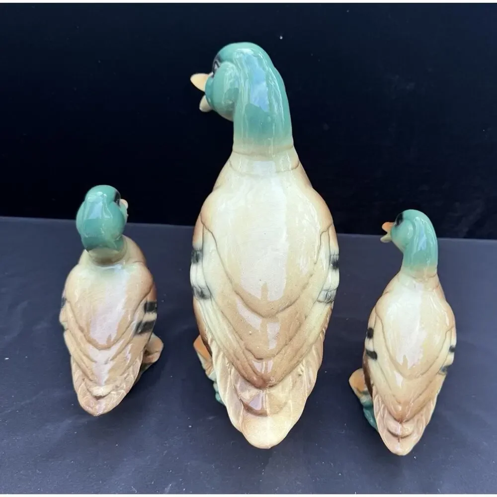Vintage Royal Copley Windsor Mallard Duck Set of 3 Ceramic Figurine Mid Century